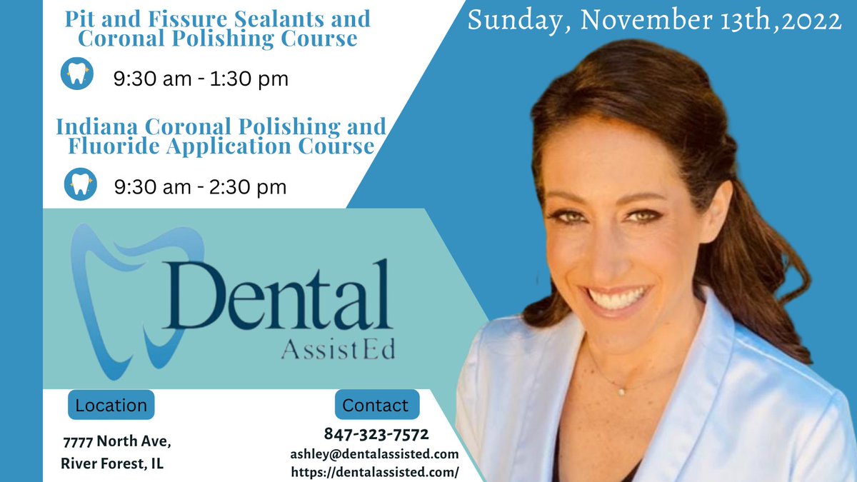 dentalassisted's tweet photo. Happy Thursday!

Upcoming event date:

Sunday, November 13th, 2022

9:30 am - 1:30 pm
9:30 am - 2:30 pm

🎯 Fluoride Application
🎯 Pit &amp; Fissure Sealants
🎯 Coronal Polishing Course

📲 847-323-7572
👉 FB Messenger or DM

#dentalassistant #chicago
#dental #coronalpolishing https://t.co/FCYQrb3wWN