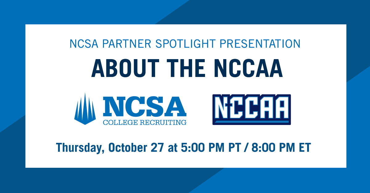 Join the NCSA's Partner Spotlight about the NCCAA to learn more about the only intercollegiate athletics association where #RingChasing and #KingChasing converge.

🗓 October 27, 2022 at 8pm ET

Register: thenccaa.org/ncsawebinar