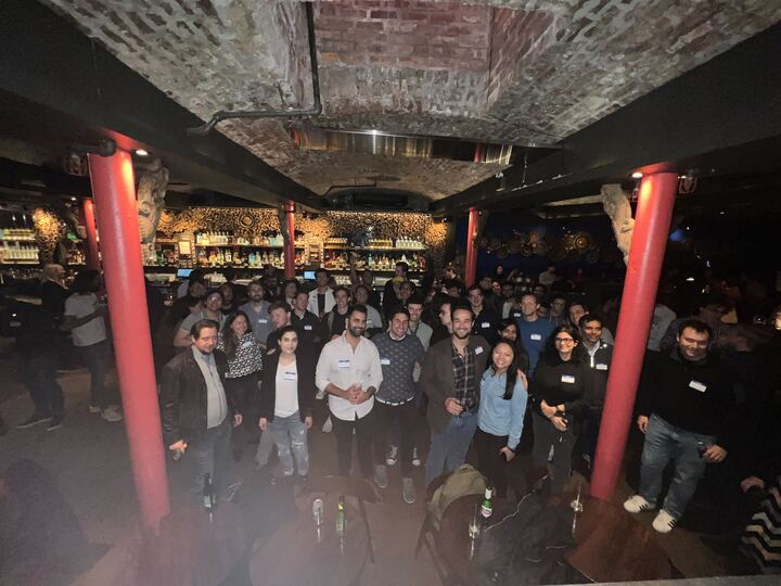 Blurry photo but had a blast! 💥

Thanks for the 100+ people who came to yesterday's Healthtech happy hour and our gracious sponsors <a href="/formsorthq/">Formsort</a> <a href="/ScienceDotIO/">ScienceIO</a> <a href="/awellhealth/">Awell</a>