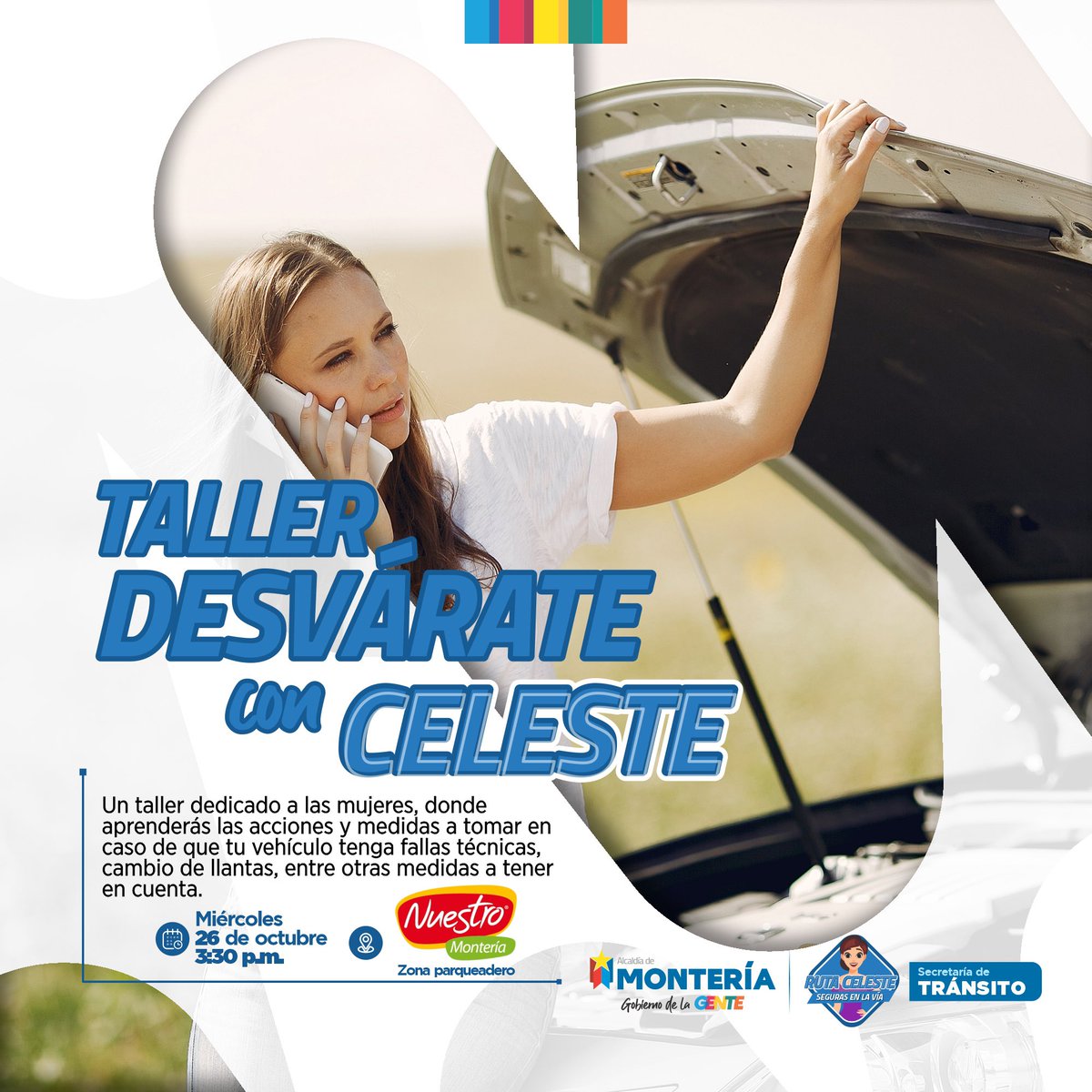 TransitoMtr's tweet photo. ❓¿Te gustaría aprender a cambiar una llanta? 

👉🏻Desde la secretaría de Tránsito te invitamos al taller "Desvárate con Celeste", una iniciativa que te ayudará a reaccionar ante una falla mecánica de tu vehículo.

⬆️Te esperamos 

#RutaCeleste https://t.co/fibaX50kUZ