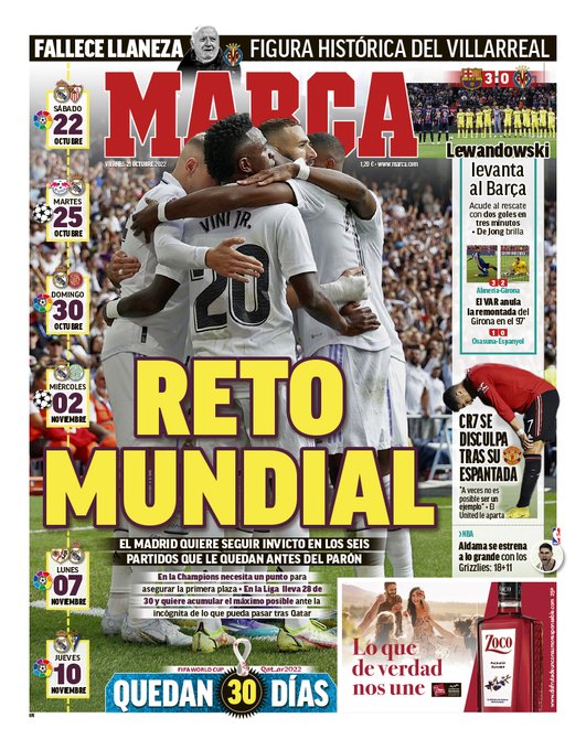 22年10月21日の4大スペインスポーツ紙一面まとめ スペインサッカーに魅せられた男のブログ