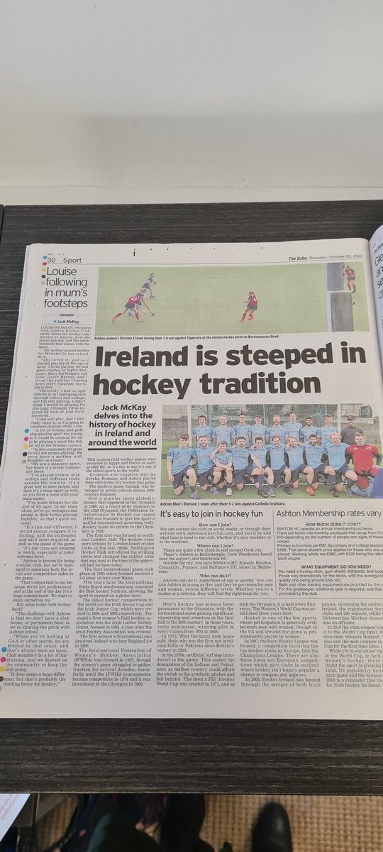 Delighted to share my hockey story with <a href="/echolivecork/">EchoLive.ie</a> highlighting the brilliant and strong community in our minority sport #hockey <a href="/AshtonHockey/">Ashton Hockey Club</a> <a href="/Munster_Hockey/">Munster Hockey</a>