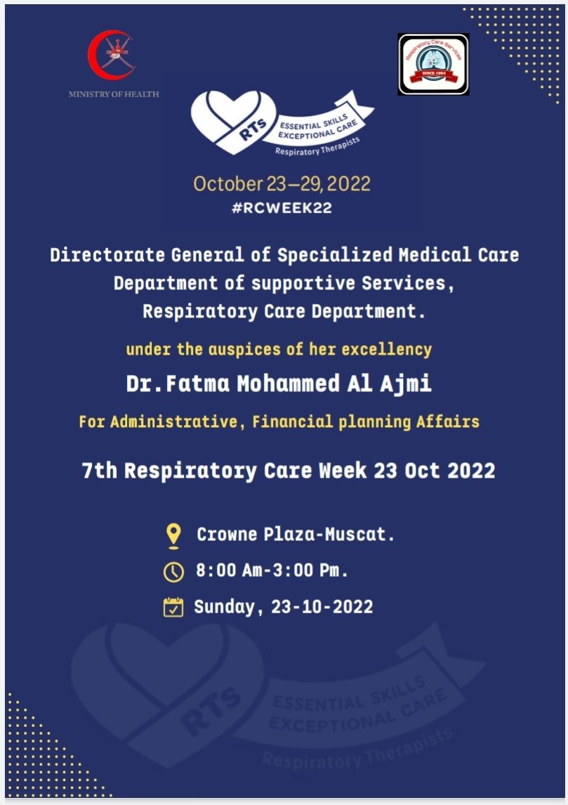 SaleemHamilah's tweet photo. I will be honored and privileged to be a speaker of Respiratory Care Scientific day that is organizing by @OmaniMOH , RC administration.
#RCWEEK22, #rtweek22 #WorldNeedsMoreRTs #YemenNeedsMoreRTs #respiratorycare #respiratorytherapy https://t.co/BYg8XfCq0h