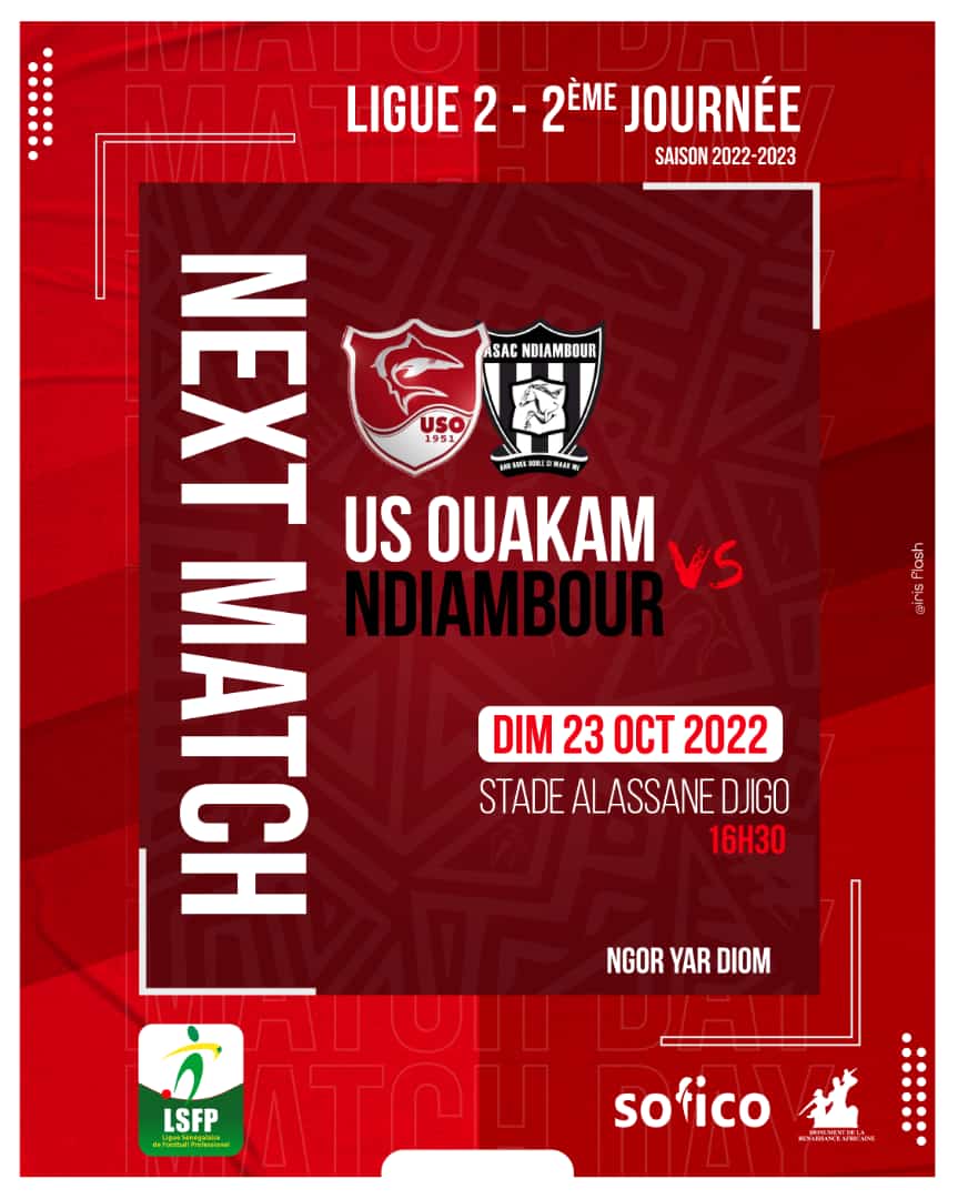 us_ouakam's tweet photo. #Ligue2SN
Premier match à domicile face à l'ASAC Ndiambour ce dimanche 20 octobre à 16H30 au Stade Alassane Djigo.
Les Requins auront l'occasion de confirmer la belle victoire obtenue face à Keur Madior.
#TeamUSO #NgorYarDiom #Sofico https://t.co/MCcRekK8Kb