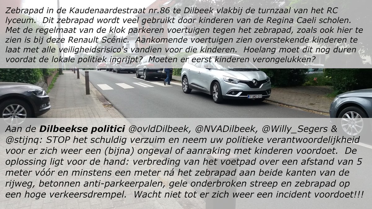 VJournalisten's tweet photo. 🆘Dit maal weer een beeld binnengekregen mbt de RC scholen in Dilbeek🙂
➡️Het wordt in die buurt met de dag slechter
❌Auto staat hier tegen het zebrapad geparkeerd
❌Ronduit gevaarlijk voor overstekende kinderen
⚠️@Willy_Segers en @stijnq : STOP jullie schuldig verzuim‼️ https://t.co/GkgqvKwf6K