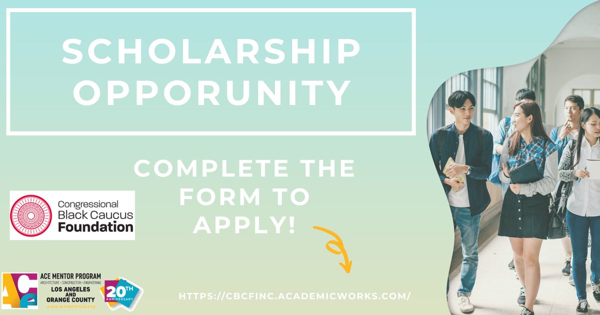ACEMentorLA's tweet photo. #ACEStudents, the window to apply for an exciting scholarship opportunity is quickly wrapping up! The Congressional Black Caucus Foundation awards scholarships to students majoring in the visual arts, which includes architecture and interior design.
https://t.co/W6GBGiSuL9 https://t.co/8TXaKq9mYc