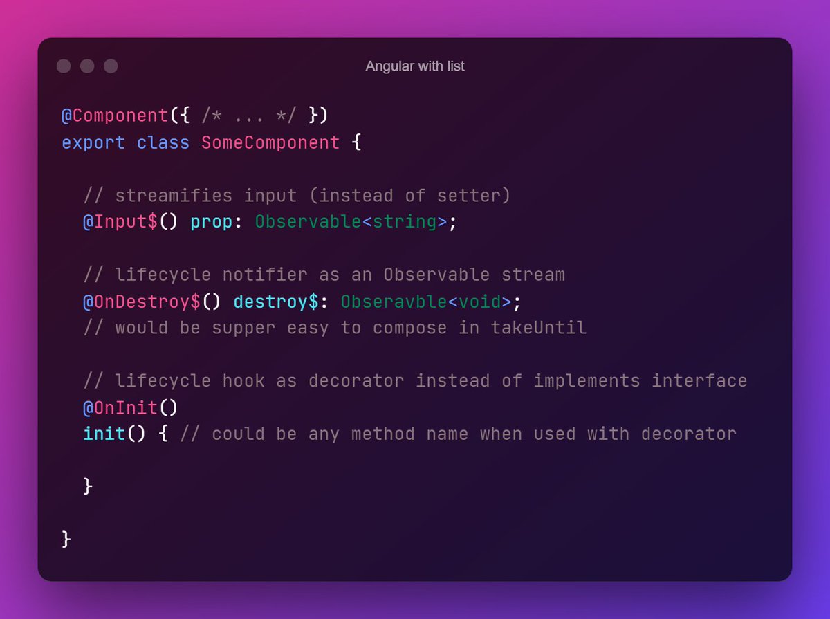 Would really like something like this in #Angular as many of those are achievable and often done nowadays with more boilerplate workarounds like setters 😅 gist.github.com/tomastrajan/f5…