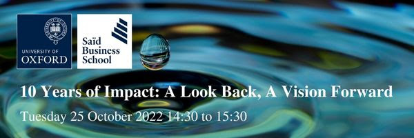 In celebration of its 10th anniversary, @OxfordSBS will be discussing the future of impact management at a virtual discussion with Daniel Izzo of Vox Capital, Phyllis Kurlander Costanza of OutcomesX, and Jenny Pryce of @calvertimpcap Register now ow.ly/ZtW650LgeQV