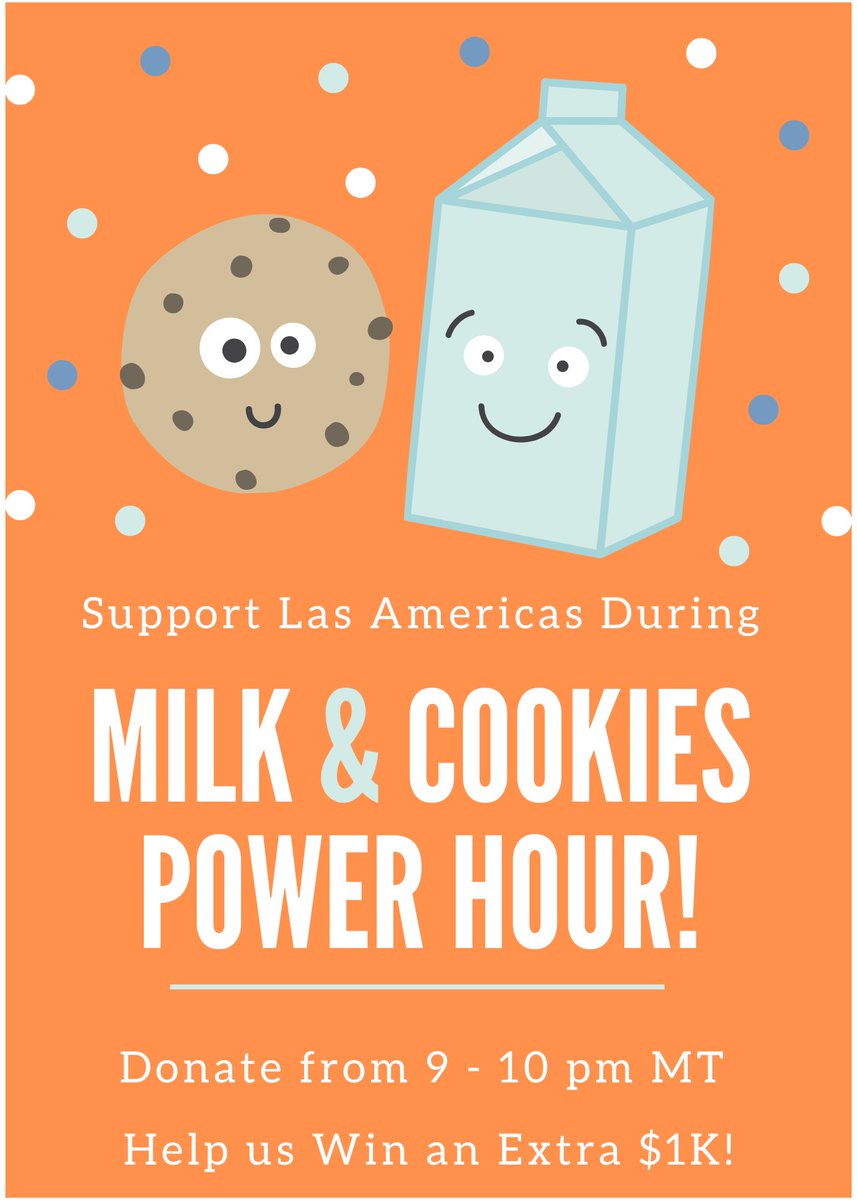 mlimongarza's tweet photo. Alright, y'all. @LasAmericasIAC is trying to win an extra $1K tonight through the #ElPasoGivingDay Milk &amp; Cookies Power Hour. Get ready to give between 9 &amp; 10 pm MT (8 - 9 PT | 10 - 11 pm CT | 11 pm - 12 am ET). Donate here -> https://t.co/u2gYJ43A8k https://t.co/RFiex3IPxX