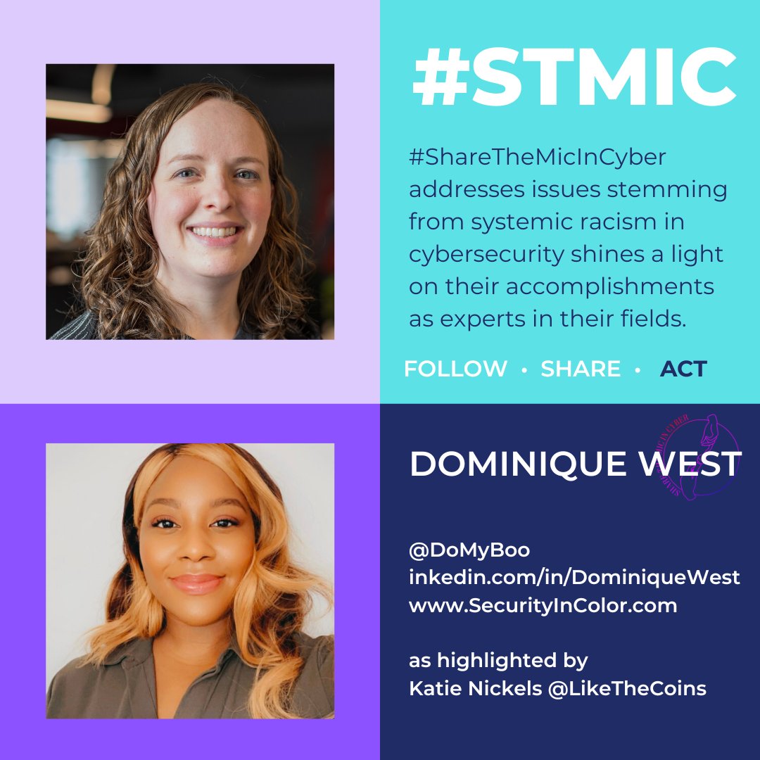 Follow this thread throughout the day as @likethecoins highlights @domyboo as part of the #ShareTheMicInCyber campaign. Katie is proud to give this talented #cybersecurity leader the spotlight. #BlackTechTwitter #sharethemicincyber