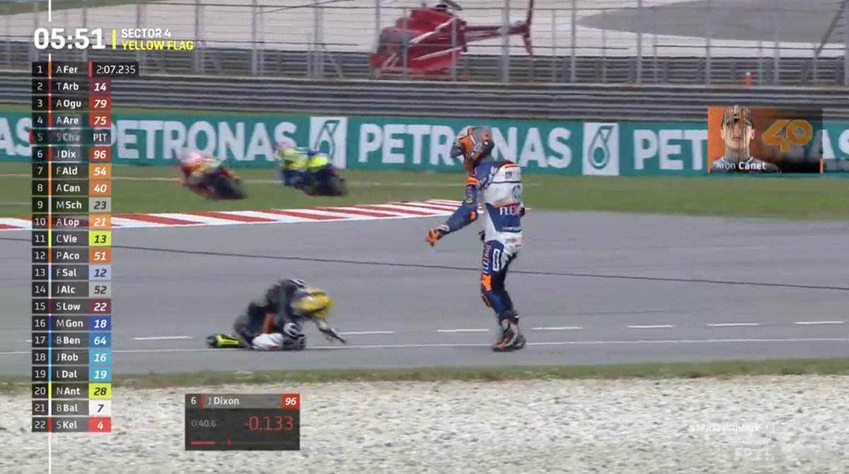 denkmit's tweet image. Didn&apos;t we JUST talk about this???

An injured rider ON THE TRACK for over a minute. No red flag.