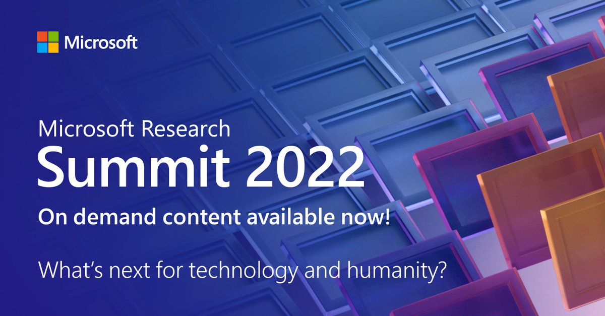 MSFTResearch's tweet photo. Did you know that #MSFTResearchSummit is available on-demand? Learn from the global research community from sessions focused on building user trust, precision health, sustainability, large-scale AI and much more. https://t.co/DOft35J81W