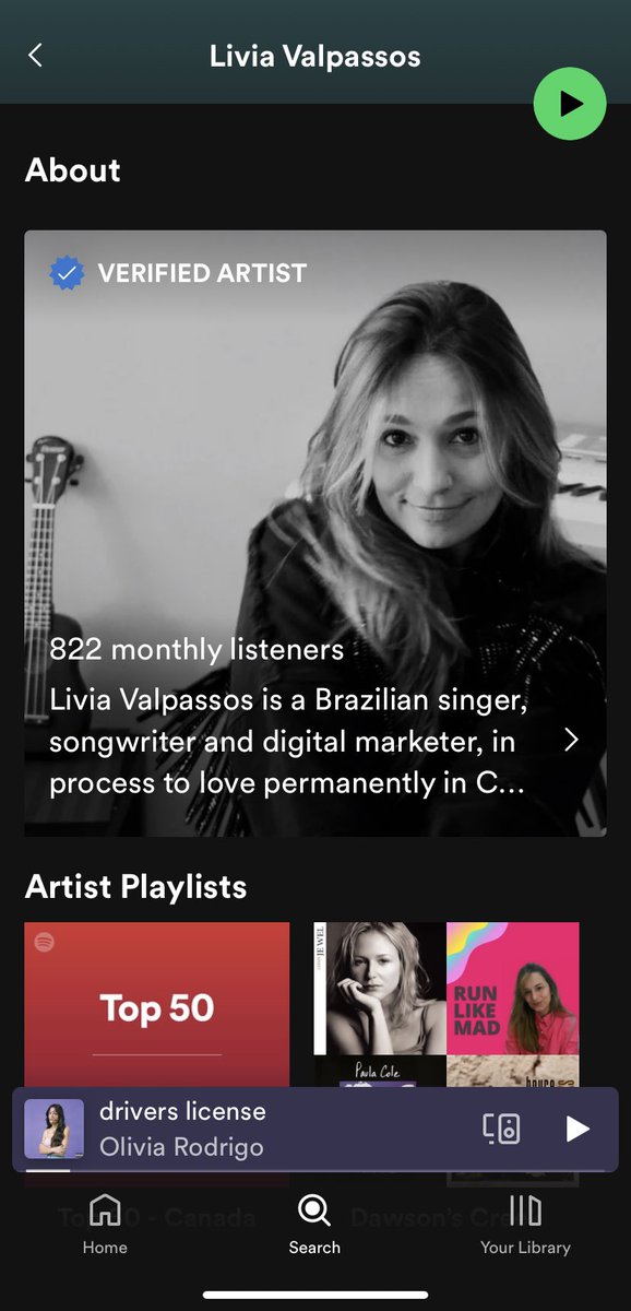 LiviaValpassos's tweet photo. Wow! I’m @SpotifyCanada verified! 🫶@spotifyartists https://t.co/k9ajfIi9BO