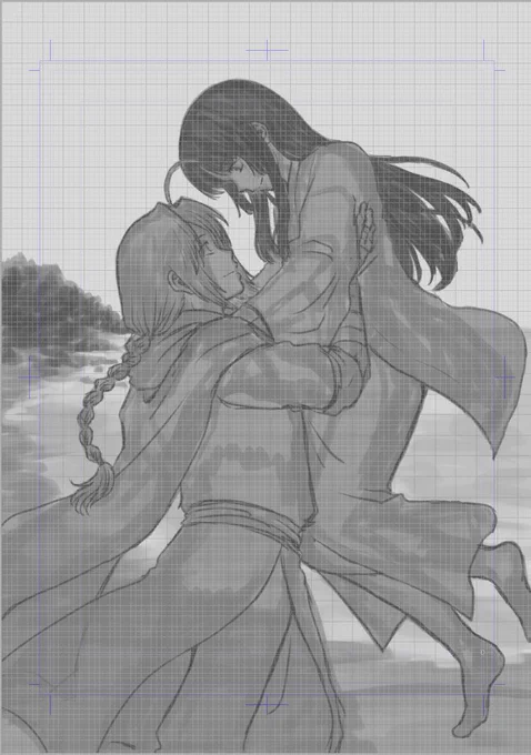 2022冬銀魂・沖神前提かむそよR18新刊「しずむ夕陽の逢瀬、ふたりで。」進捗。ライティング～背景描き込み。 #2022冬新刊進捗 