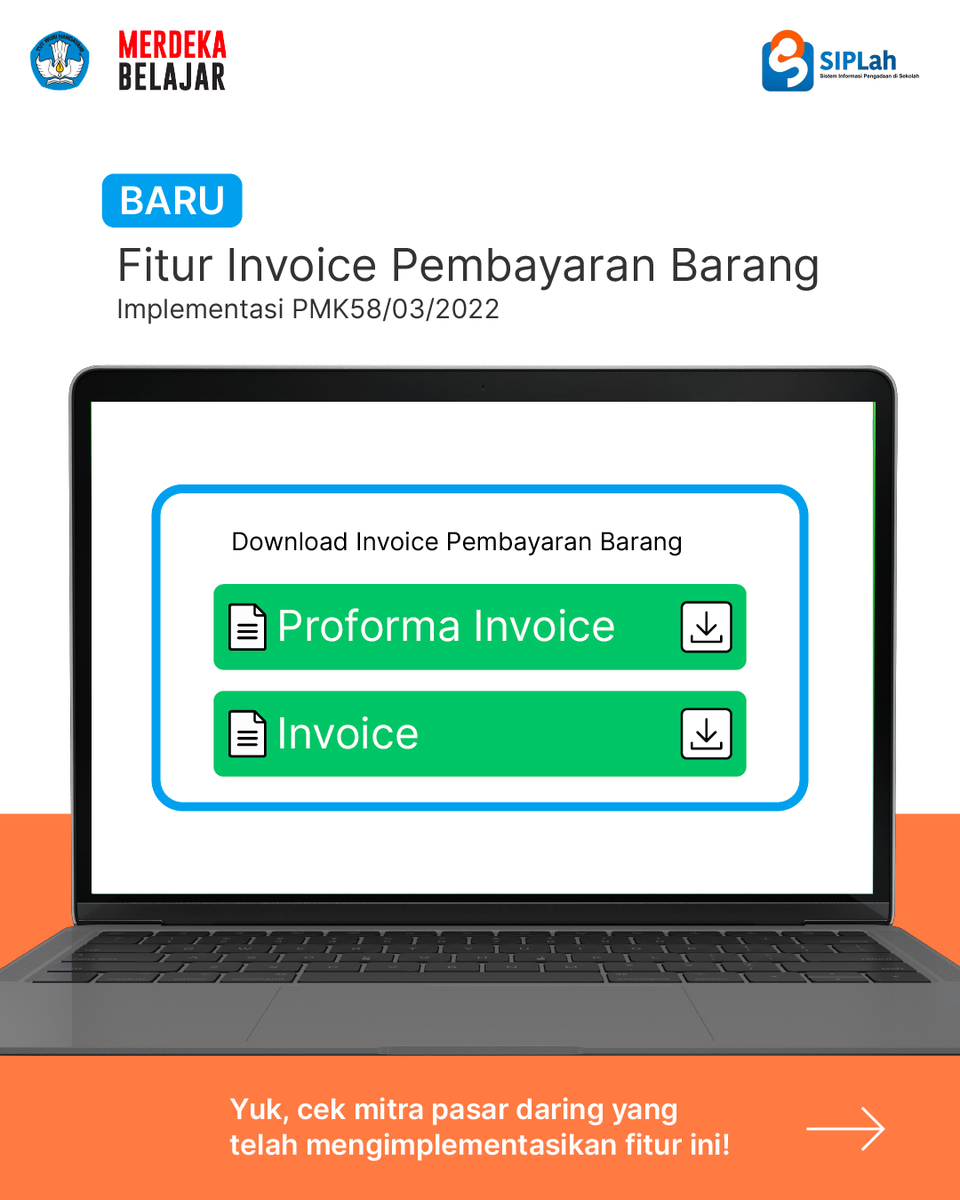 pusdatin_dasmen's tweet photo. Ada yang baru di SIPLah! 
Saat ini Fitur Invoice Pembayaran Barang berdasarkan PMK58/03/2022 sudah terimplementasi pada 15 Mitra.

Ayo bagikan informasi ini kepada satuan pendidikan lainnya.

#SIPLahKemendikbud
#PBJSatdik
#MitraSIPLah https://t.co/EkPSp1Yvha