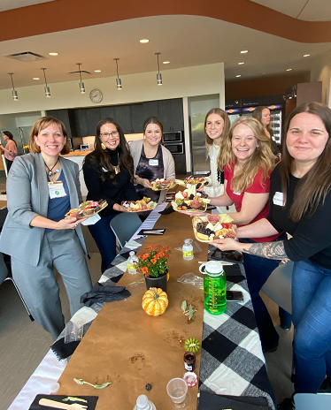 rhoworld's tweet photo. Rho team members joined CEO Laura Helms Reece for an afternoon curating personalized charcuterie boards at our Boards & Bites event. We cannot brie-lieve all the beautiful creations! Special thanks to Kayte Fry for leading a wonderful class. 🧀💐 #LifeAtRho https://t.co/Qqx5bBBAyT