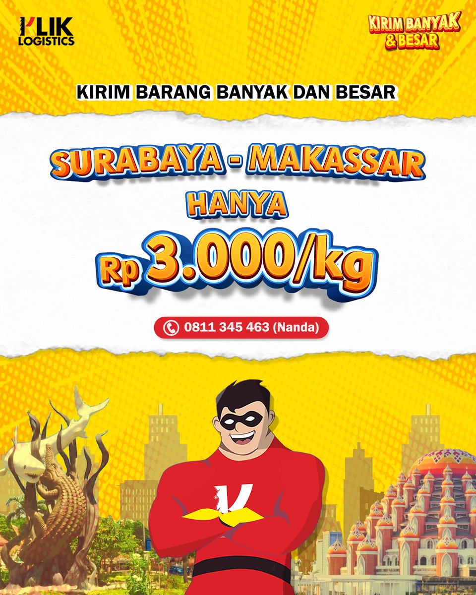 kliklogistics's tweet photo. Halo warga Surabaya! Kirim barang ke Makassar di Klik Logistics, tarifnya super murah cuma Rp 3000/kg ! Dijamin termurah!
Info lebih lanjut, hubungi 0811 345 463 (Nanda)
#ekspedisimurah #jasapengiriman #ekspedisisurabayamakassar #infosurabaya #infosby #surabayainfo #makassar https://t.co/Qb1PSIanA0
