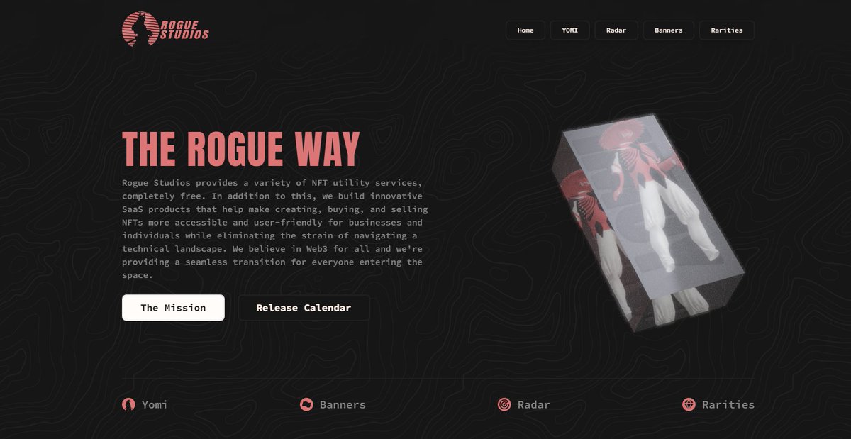 Free to use NFT utility tools we've made for the ecosystem  🫡

Main website: roguestudios.io

✅ rarity.roguestudios.io
✅ banners.roguestudios.io
✅ radar.roguestudios.io

Share this alpha with your communities! 

#NFTCommmunity #SolanaNFTs #Solana #NFTutility