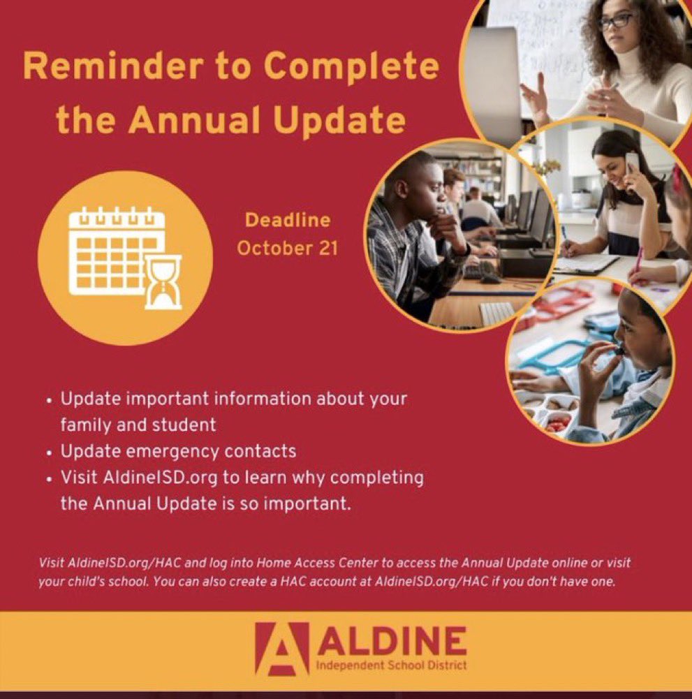 @TeagueMS_AISD parents please visit the @AldineISD homepage and complete the annual update process. Please connect with our team if you are in need of support #TrojansForward