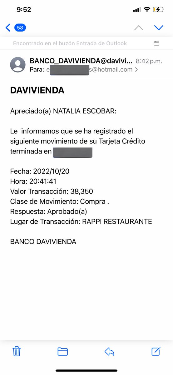 EscobarTalita's tweet photo. Modus operandi de @RappiColombia. Haces un pedido nocturno con pago por Tarjeta de Crédito… te llega un mensajito x el app de que no se pudo hacer el cobro… sin embargo tú banco te confirma el cobro x correo, x mensaje de texto y te aparece en el app de tu banco… https://t.co/1iNAJ69V6I