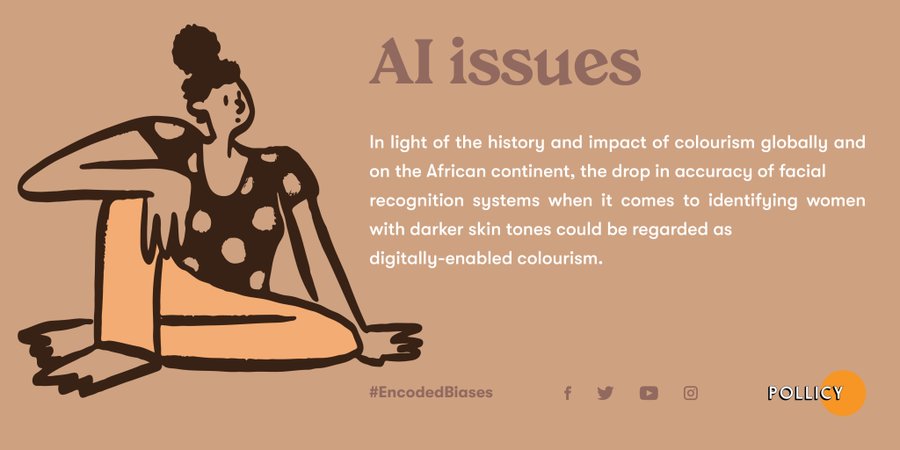 PollicyOrg's tweet photo. #AI Issues:
"The drop in accuracy of facial recognition systems when it comes to identifying women with darker skin tones could be regarded as digitally-enabled colourism"
Explore details in our #EncodedBiases report👉https://t.co/aeFqJ9IUC2 https://t.co/O4sfuYi2WJ