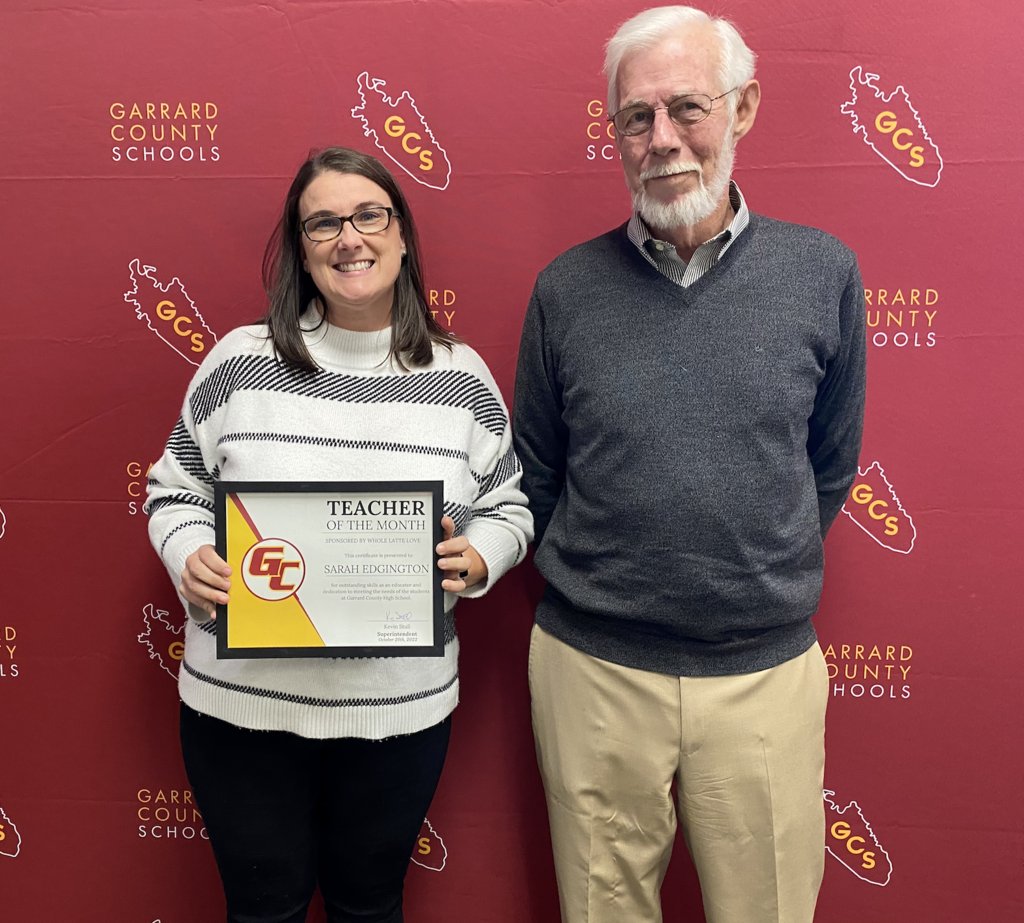 GarrardGCHS's tweet photo. Congratulations to Mrs. Sarah Edgington for being recognized as the Garrard County Schools Teacher of the Month sponsored by Whole Latte Love! #gchsproud #gcsproud https://t.co/v5hcEoO5Fd