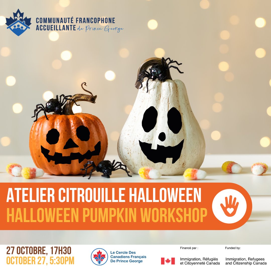 CFAPrinceGeorge's tweet photo. Hello !
Voici le programme des activités de la semaine prochaine :
📌Atelier de Yoga 2 🧘‍♀️
📌Atelier décoration Citrouille🎨
📌Atelier Cuisine: Dessert à la citrouille.
(Places limités pour les cours en présentiel🛑)
Réservez vos places: 
📞 250-561-2565 
📩infolecercle@gmail.com https://t.co/YIyOvAYr9A