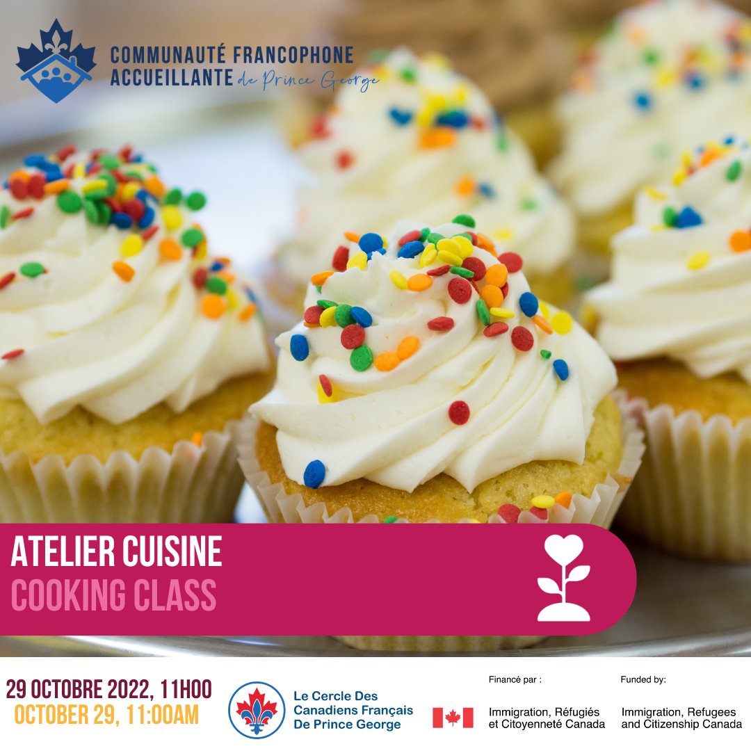 Hello !
Voici le programme des activités de la semaine prochaine :
📌Atelier de Yoga 2 🧘‍♀️
📌Atelier décoration Citrouille🎨
📌Atelier Cuisine: Dessert à la citrouille.
(Places limités pour les cours en présentiel🛑)
Réservez vos places: 
📞 250-561-2565 
📩infolecercle@gmail.com
