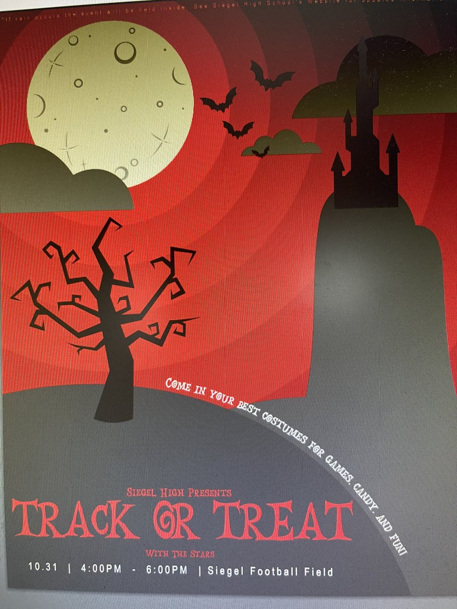 Join us on Halloween for Track or Treat with the Stars! October 31st 4-6pm.  All Local elementary-age students and younger are invited! <a href="/SiegelHighStars/">Siegel High School</a>