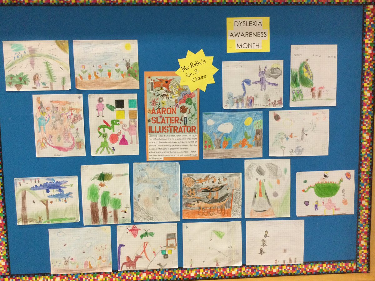 October is Dyslexia Awareness Month. The Gr. 3 students at Blenheim listened to Aaron Slater, Illustrator in the Library Learning Commons. We discussed dyslexia and afterwards they created illustrations to tell their own stories. @Blenheimbobcat #TVDSBLLC @AMcQuinnLTC