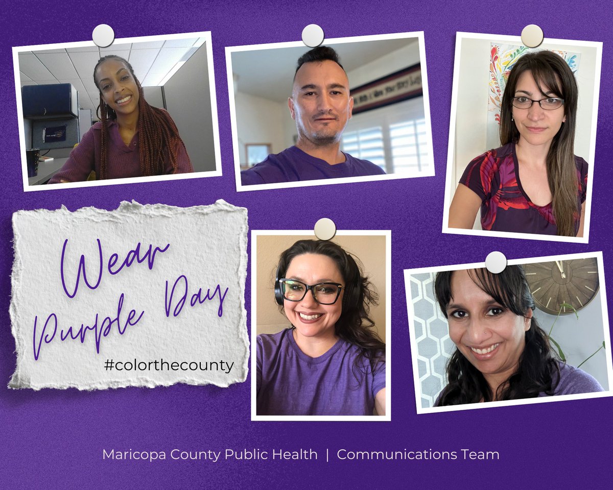 Maricopahealth's tweet photo. Today we wear purple to promote Domestic Violence Awareness in our community💜
If you or someone you love needs help, call the Nat'l Hotline 1-800-799-SAFE(7233) or go to https://t.co/5wBmoyJuCq. No one should live in fear.
#ColorTheCounty #DomesticViolenceAwarenessMonth https://t.co/2pJXXbHMTr