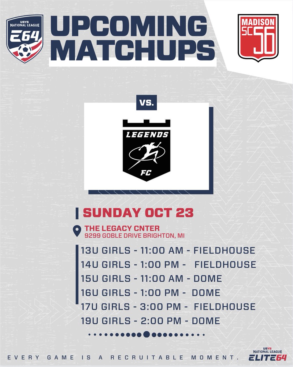Madison56ersSC's tweet photo. Heading East Sunday for round 2 against Legends FC!

Come check us out! 

#sixerstrong #E64 @USYouthSoccer @NationalLeague @ProScoreSoccer @ImCollegeSoccer @TheSoccerWire https://t.co/EQjvqxaFkc