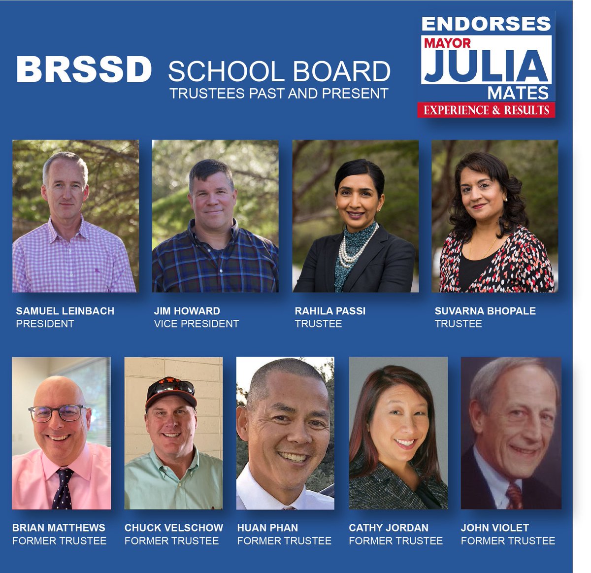 MatesJulia's tweet photo. Thankful for endorsements from current/former BRSSD Trustees @sleinbach @PassiRahila @SuvarnBhopale &amp; Jim Howard &amp; former Trustees @BrianJMatthews @CVelschow @cathymjordan Huan Phan &amp; @JViolet46. If elected, I promise to keep our city/school district strong 💪 https://t.co/Cw8ZQaWxJi
