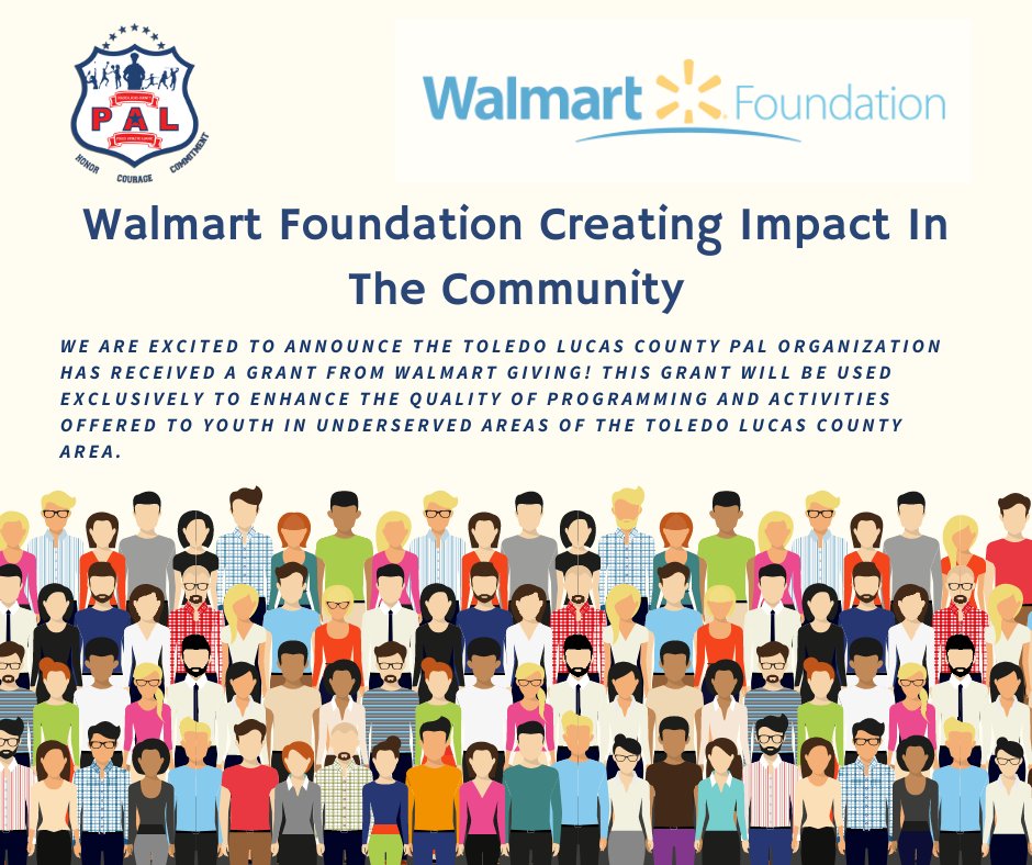 ToledoPAL's tweet photo. The Toledo Lucas County Police Athletic League, Inc. would like to thank Walmart and the Walmart Foundation for believing in our commitment to the Toledo PAL youth in the community.  
#ToledoPal
#IBelieve
#ToledoPolice
#WalmartGiving 
#Walmart
#Nationalpal https://t.co/vfrSyFBjBL