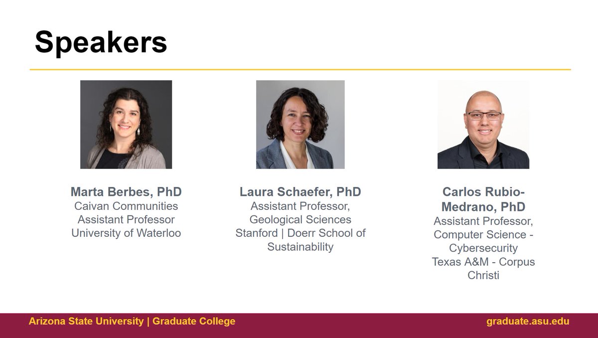 asupostdocs's tweet image. Awesome panel today for our Preparing Future Scholars Lunch &amp;amp; Learn!  Thank you @MartaBerbes @crubiomedrano and @lavainspace for your amazing insight.  #sundevils! @ASUGradCollege