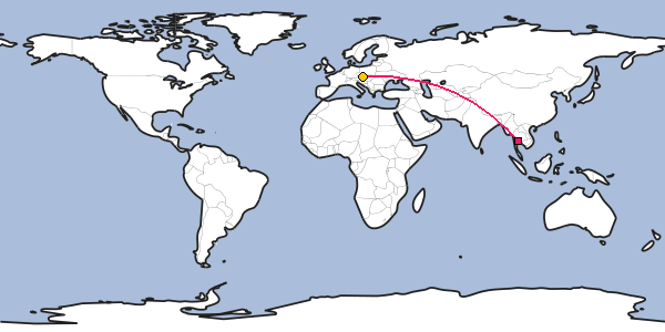 Distancia de Bangkok a Viena
8.451 km,5.251 milhas ou 4.563 milhas náuticas
A distância é a distância teórica do ar.Voar entre os aeroportos dos dois locais pode ter uma distância diferente, dependendo da localização do aeroporto e da rota real escolhida.