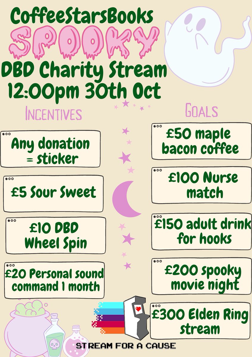coffeestarsbook's tweet photo. Going to be doing my very first charity stream on 30th October 12pm GMT (8am EST) playing Dead by Daylight to raise money for @Streamcause :D There'll be Halloween emotes and scary channel points redeems! #dbd #charitystream #twitch https://t.co/6UqP4vauLG https://t.co/oqhNysd2al