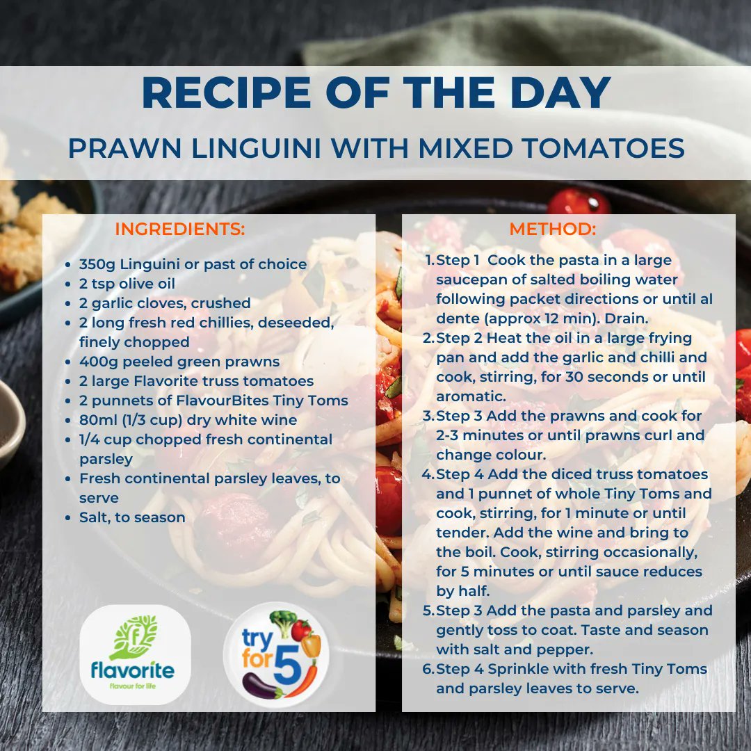 NutritionAust's tweet photo. Todays Recipe of the day is bought to you by @flavourite
'Prawn Linguini with Mixed Tomatoes' 
This delicious recipe uses smart sized fresh veg to minimise waste and enhance flavour!
Find the recipe on https://t.co/YwxUNkHqtw 

#TryFor5 #NationalNutritionWeek2022 #Getmoreveg https://t.co/PfirYUAszR