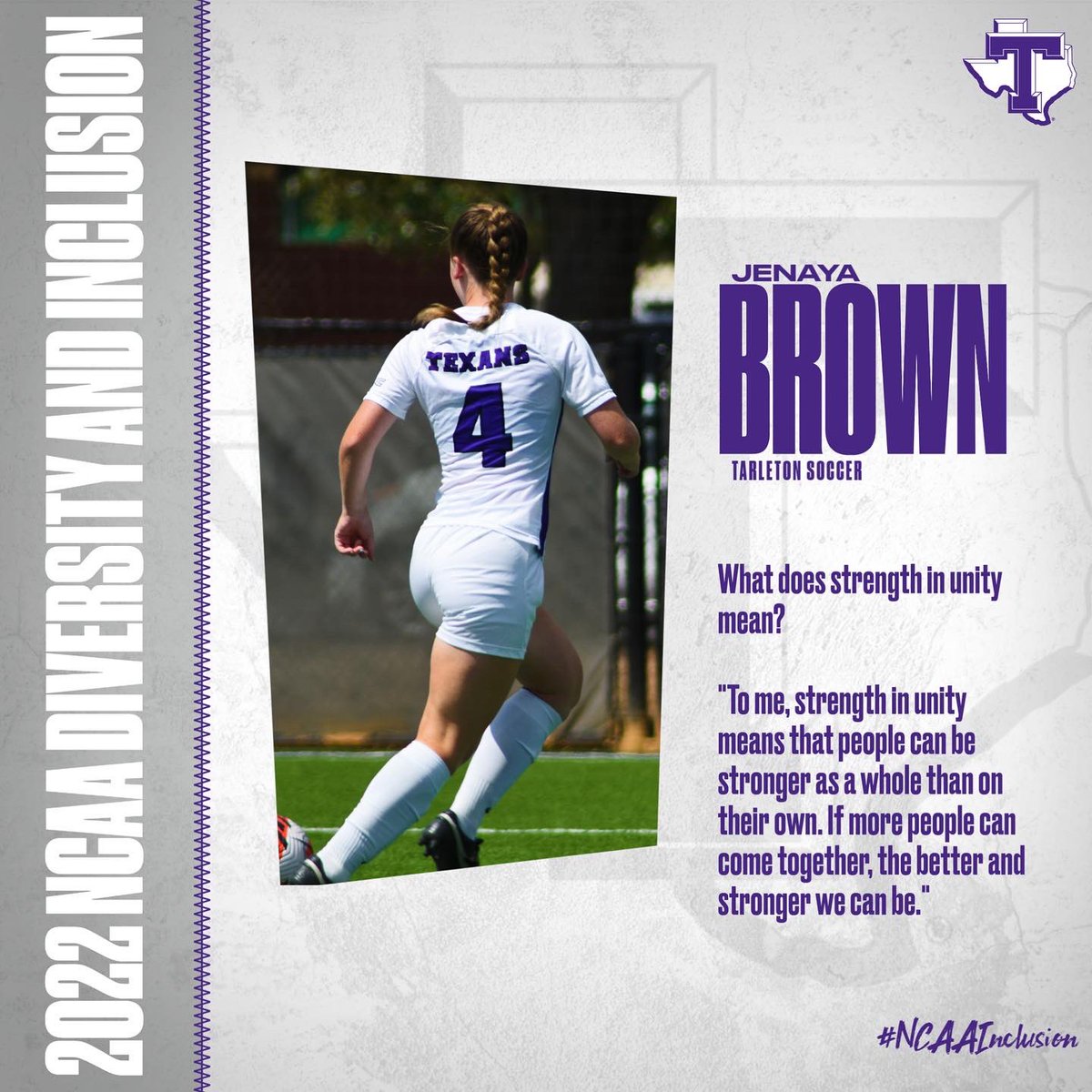 TarletonSoccer's tweet photo. We’re participating in the fifth annual @NCAA Diversity and Inclusion Social Media Campaign!
 
Day 3: Strength in Unity
 
#NCAAInclusion https://t.co/WWpAWPSyMl