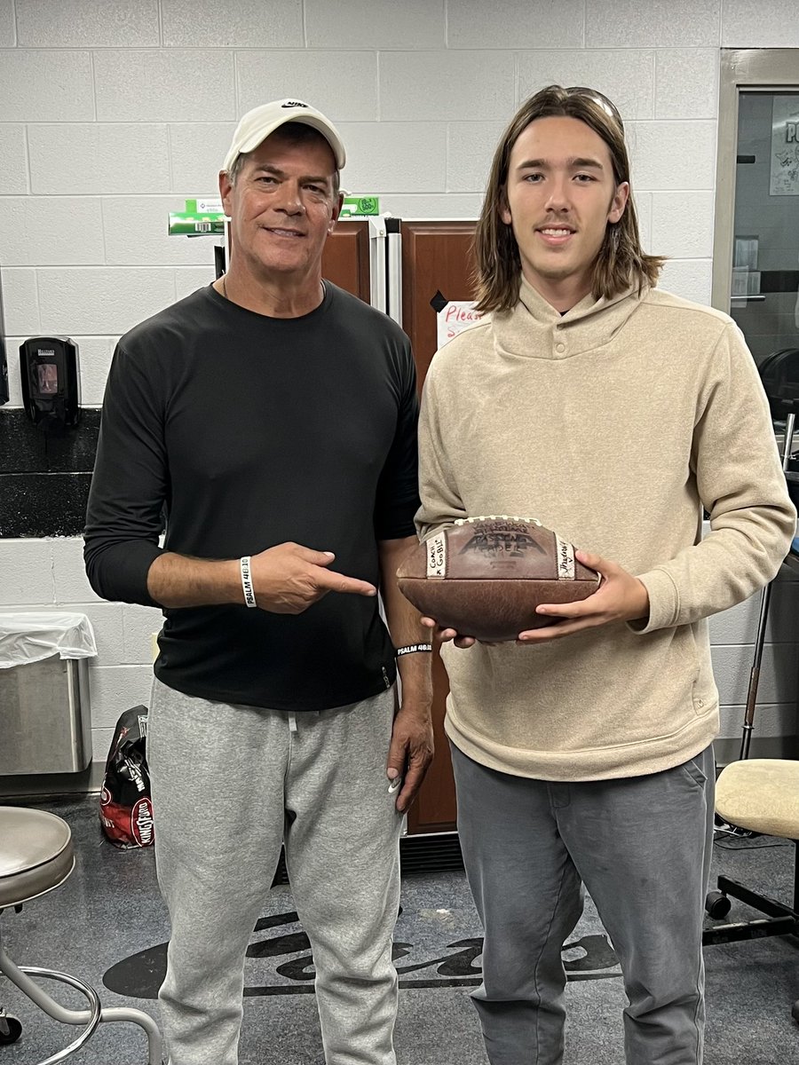 Congratulations to <a href="/wease_1/">Jacob Wease</a> on breaking the Career Passing Yard record at Trigg County HS. Offensive Coordinator <a href="/34Fade/">Rusty Goble</a> presented him the game ball from Friday. #gocats