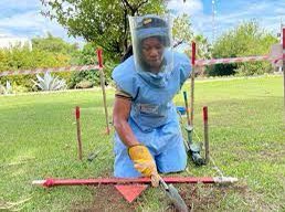 Lacroix_UN's tweet photo. Being aware of the threat posed by landmines &amp; improvised explosive devices can mean the difference between life &amp; death. @UNMAS helps detect &amp; dispose of these explosives and trains community members. Grateful to the #UNMAS staff who put their lives at risk to save others. #A4P https://t.co/kIQ1afislL