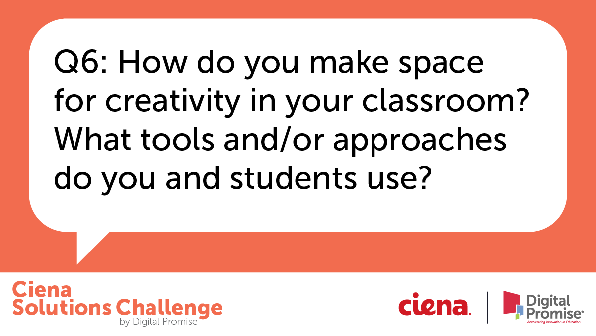 DigitalPromise's tweet photo. Q6: How do you make space for creativity in your classroom? What tools and/or approaches do you and students use? #CienaChallenge https://t.co/BZTmBX5kVd