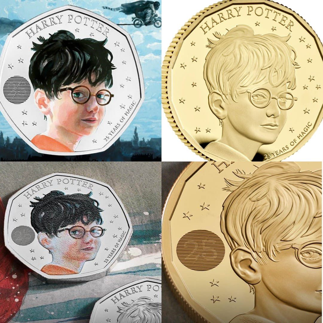 GabyMeza8's tweet photo. ¡HARRY POTTER TENDRÁ SU MONEDA! 🥇 Por motivo del 25 aniversario del lanzamiento del primer libro de #HarryPotter, el Banco Central Británico acuñó estás monedas edición especial del niño que vivió. Estás están hechas de plata y oro de hasta 24K ✨ https://t.co/Crr4nfy6lE