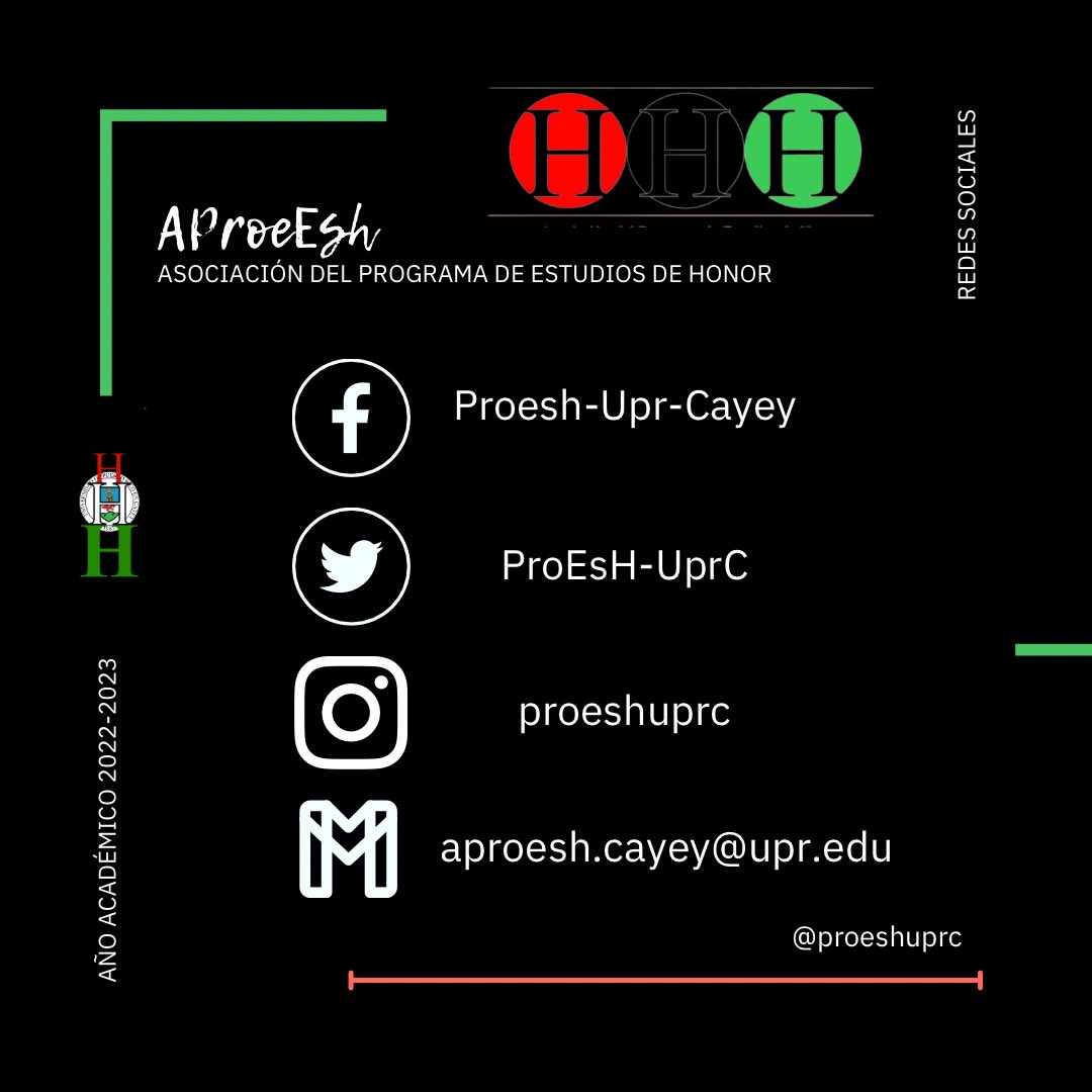 ProEsH_UprC's tweet photo. Oficialmente damos comienzo al retorno de la Asociación del Programa de estudios de Honor en la UPR, en Cayey. 

Promovemos la integración de nuestros miembros y el florecimiento de ideas nuevas. 

¡No olviden seguirnos en las redes sociales! ❤️🤍💚 https://t.co/zA874oL5rK