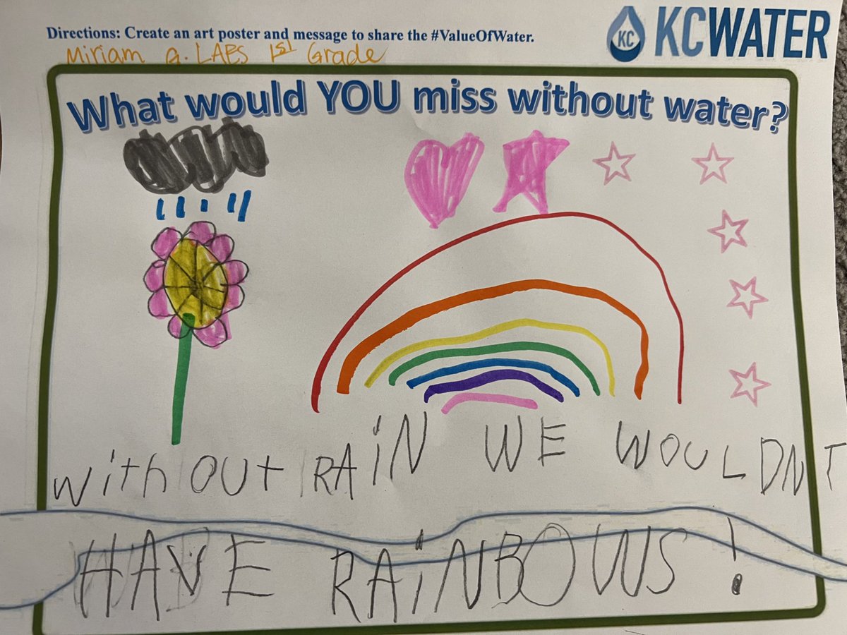 Miriam in our class got selected as the 1st grade winner for the entire KC Metro in the KC Water “What would you miss without water?” contest! We are SO proud of her and we got to celebrate in our classroom today with the KC Water Reps!✨💧 @LakewoodNKC @NKCSchools @margehelwig