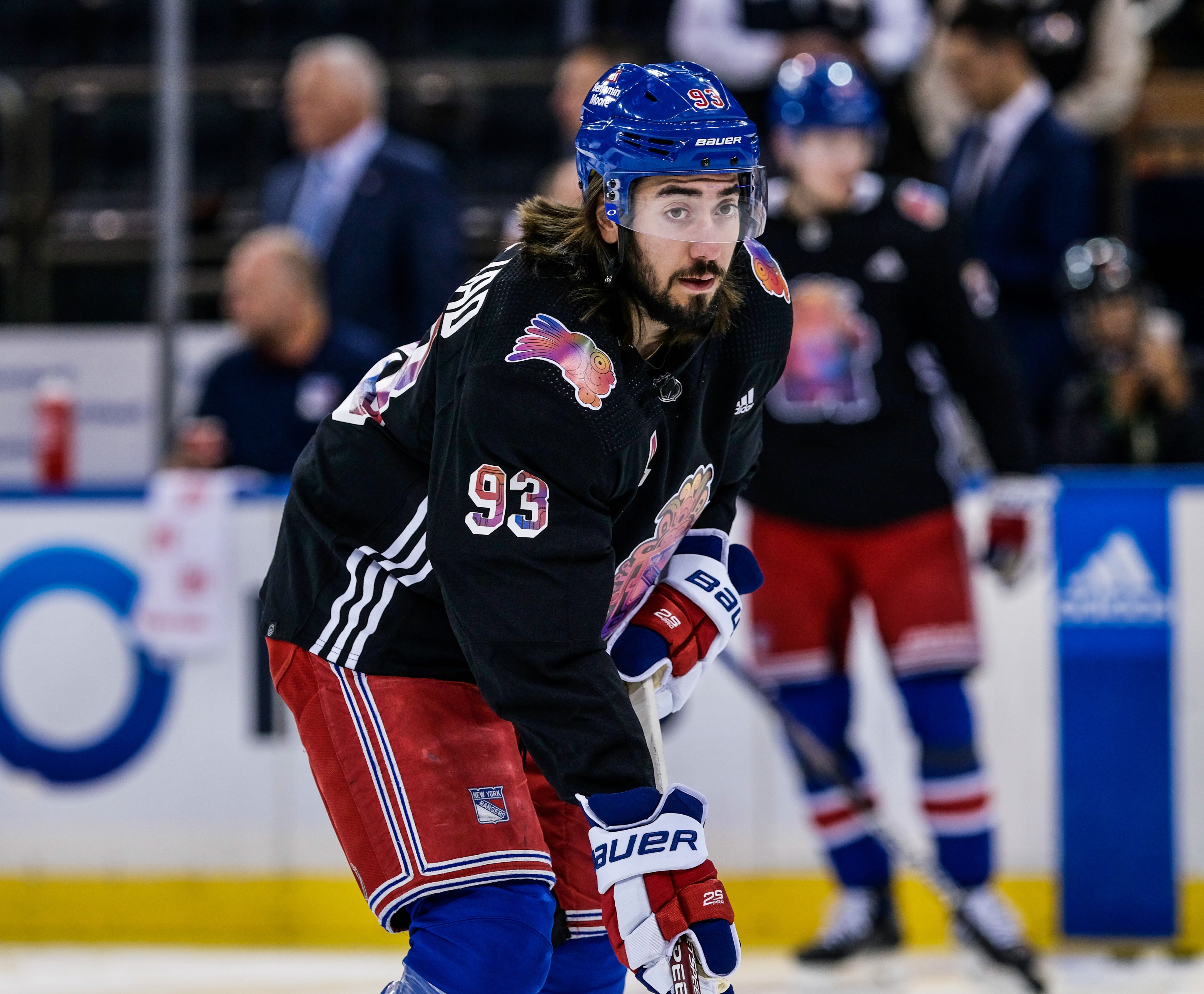 NHL on X: These @NYRangers jerseys for Hispanic Heritage Night 😍 The  shield was designed by New York-based Ecuadorian artist Mar Figueroa, who  incorporated elements related to Hispanic culture.  #NHLHispanicAndLATAMHeritage #HockeyIsForEveryo