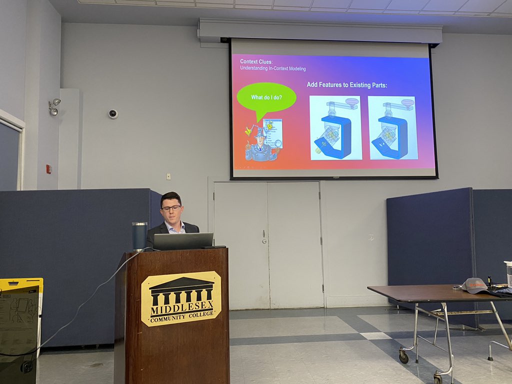 Here at <a href="/BostonSWUG/">BostonSWUG</a> where <a href="/ChrisMowattCSWE/">Chris Mowatt</a> is giving a very thorough presentation on Understanding In-Context Modeling in @solidworks. <a href="/Dassault3DS/">Dassault Systèmes</a> #swugn.  Want to join <a href="/BostonSWUG/">BostonSWUG</a>? Click here meetu.ps/c/4vYly/MbVnN/a