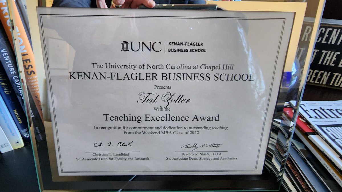 Why I do what I do... Super honored and humbled to receive the teaching award from my MBAs in UNC's UNC <a href="/kenanflagler/">UNC Kenan-Flagler</a> MBA for Executives program. Really in touch with gratitude to have the opportunity to open the world of #Entrepreneurship to so many talented execs