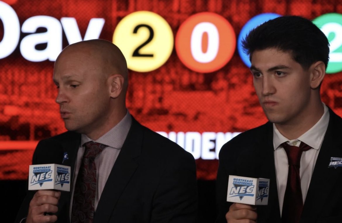Josh_Cohen35's tweet photo. Had a great time @NECsports  media day! Thank you for having me! Thank you to all who put it together. Did a great job of showing off the conference as a whole. Special thanks to @RedFlashAD @SFUcoachkrim @NECHoopsRon @pioneer_pride @NECcommish https://t.co/lneF2e29k7