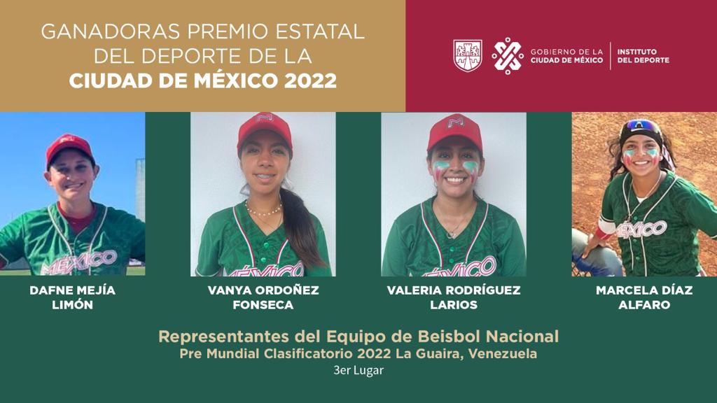 DeporteCDMX's tweet photo. Conoce a las deportistas capitalinas representantes de la selección de béisbol⚾️🧢 , ganadoras del Premio Estatal del Deporte de la Ciudad de México 2022. 🇲🇽

Dafne, Vanya, Valeria y Marcela son un orgullo para la CDMX .🤩 https://t.co/MyLYNQO4m3